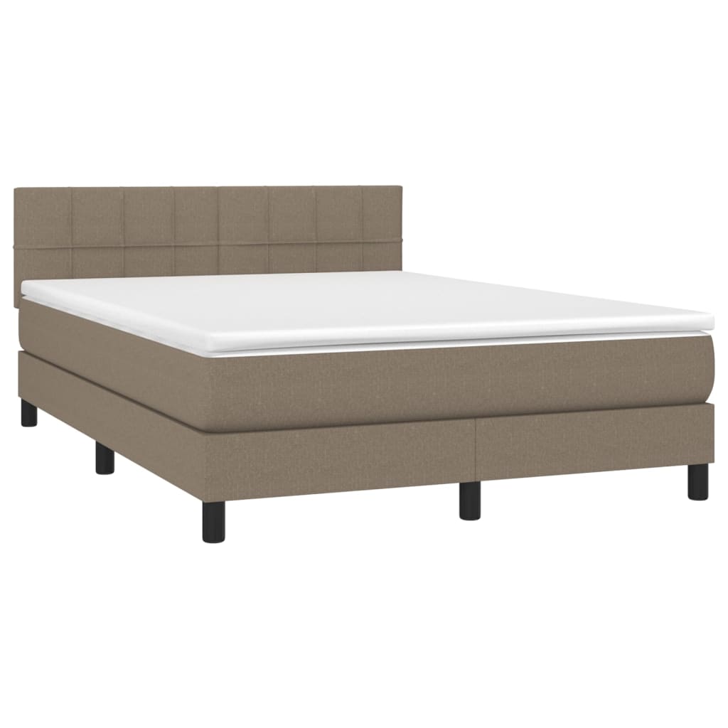 Krevet box spring s madracem LED smeđesivi 140x190 cm tkanina