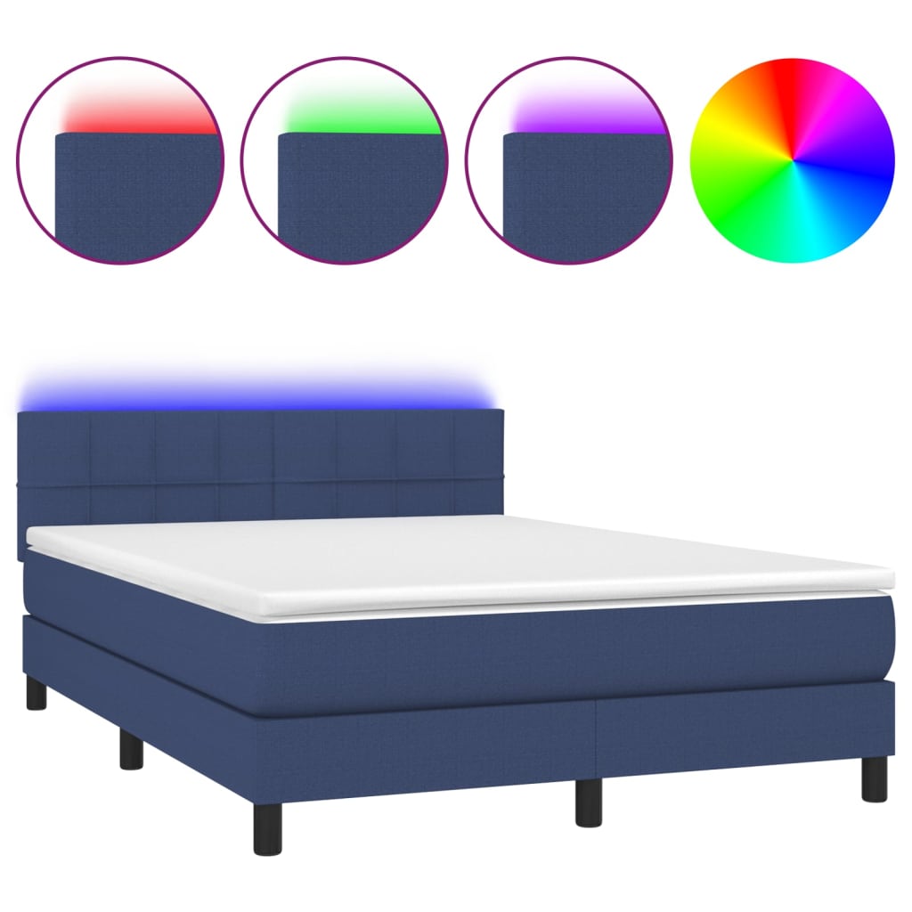 Krevet box spring s madracem LED plavi 140x190 cm od tkanine