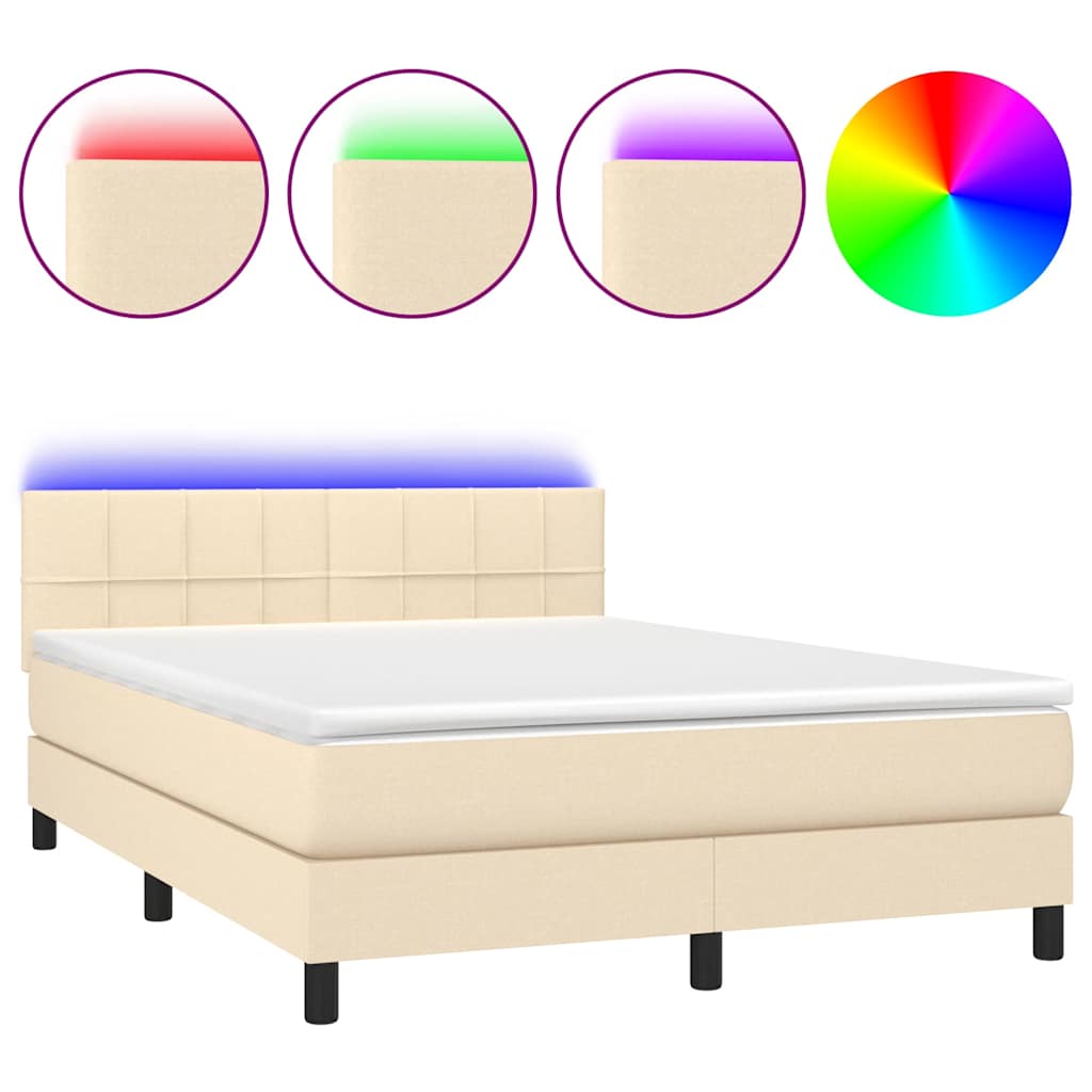 Krevet box spring s madracem LED krem 140x200 cm od tkanine