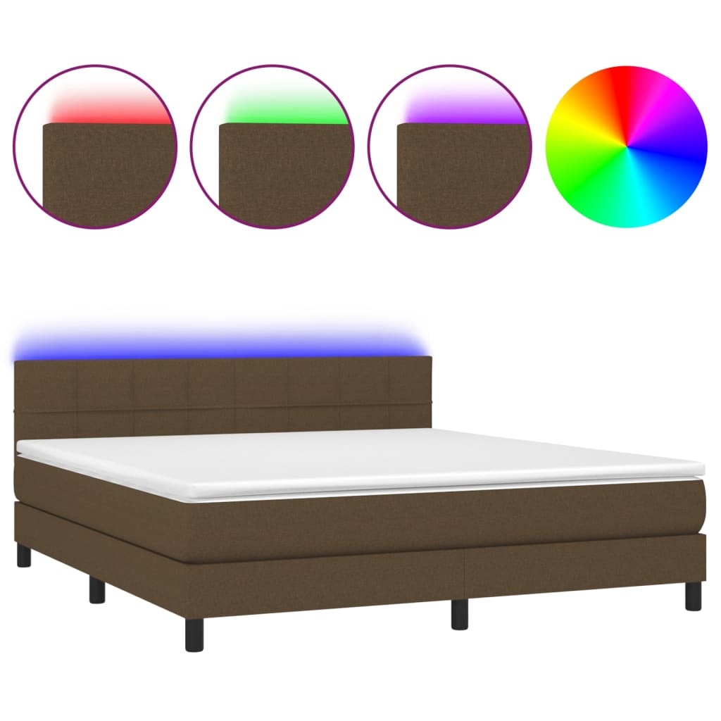 Krevet box spring s madracem LED tamnosmeđi 160x200 cm tkanina