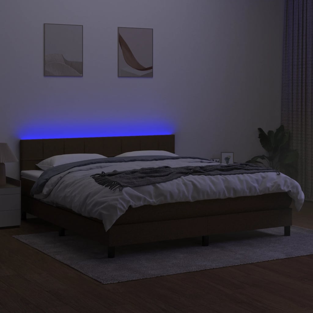 Krevet box spring s madracem LED tamnosmeđi 160x200 cm tkanina