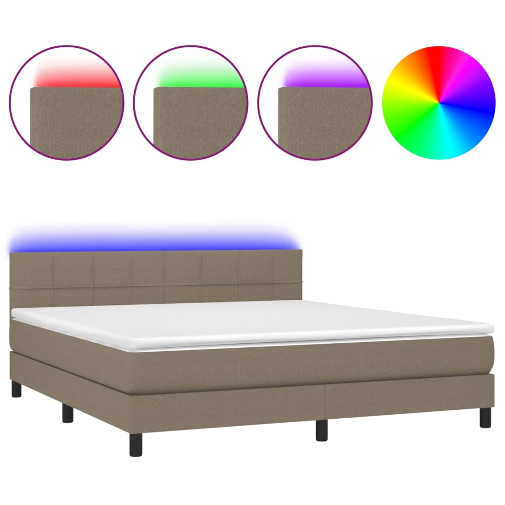 Krevet box spring s madracem LED smeđesivi 160x200 cm tkanina