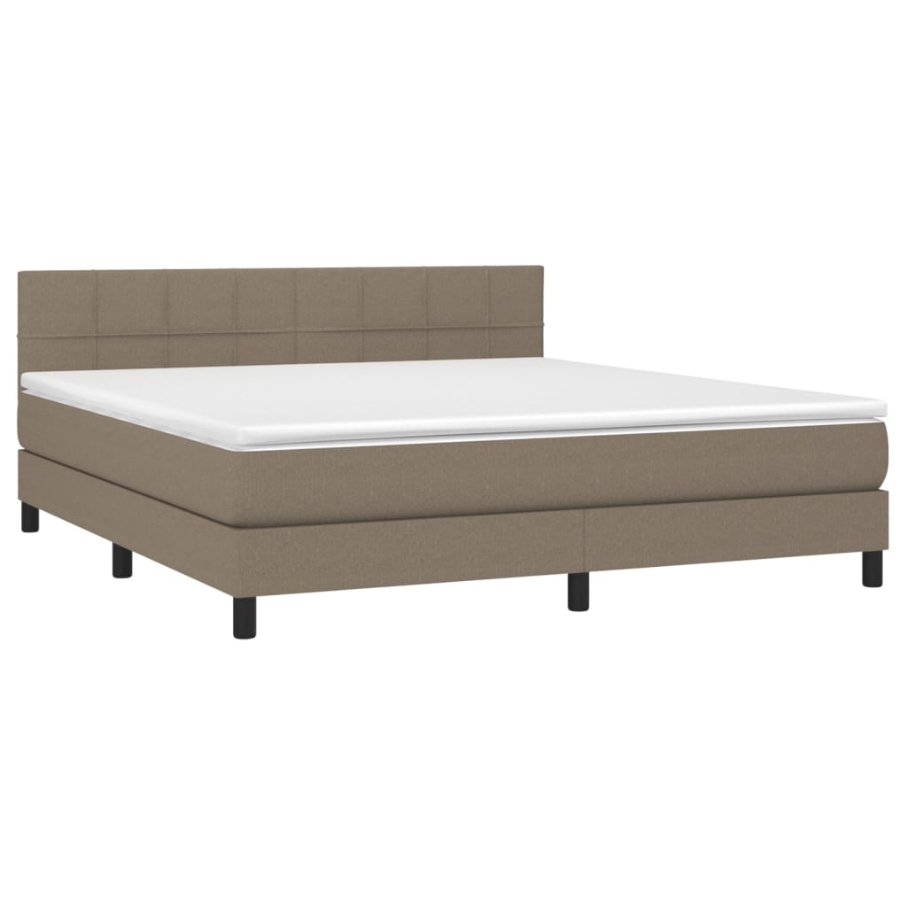 Krevet box spring s madracem LED smeđesivi 160x200 cm tkanina