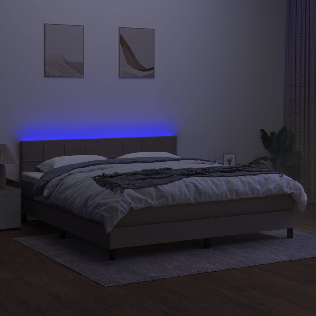Krevet box spring s madracem LED smeđesivi 160x200 cm tkanina