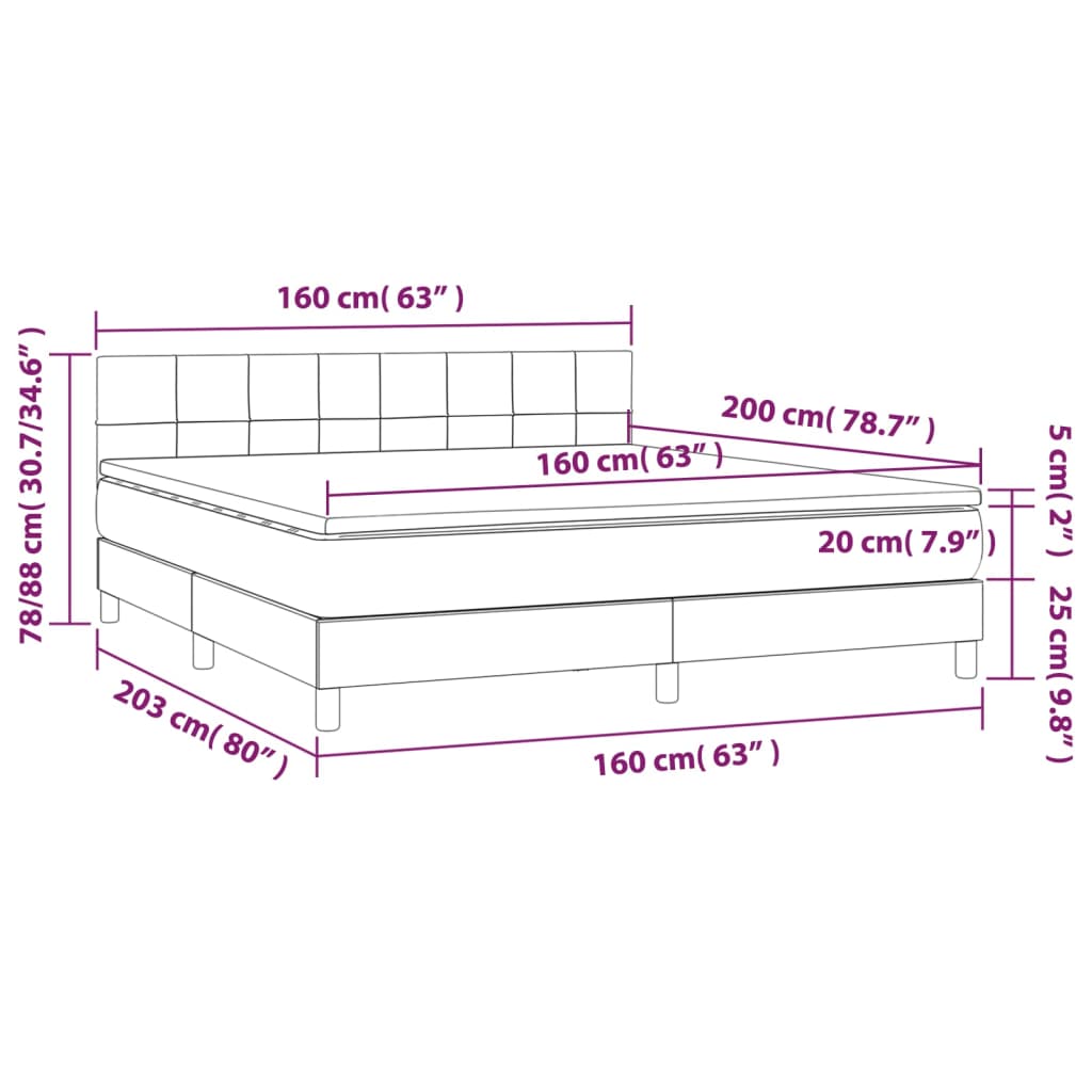 Krevet box spring s madracem LED smeđesivi 160x200 cm tkanina