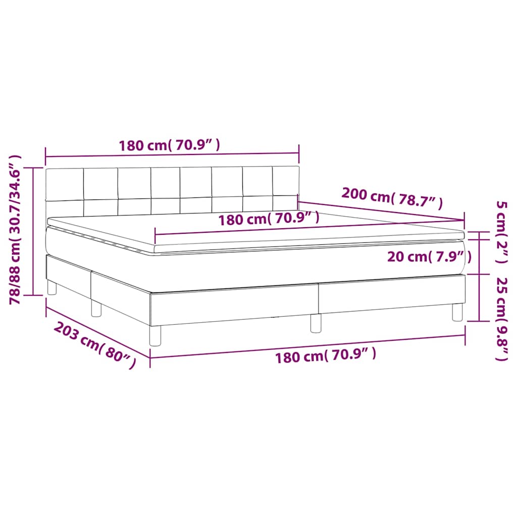 Krevet box spring s madracem LED krem 180x200 cm od tkanine