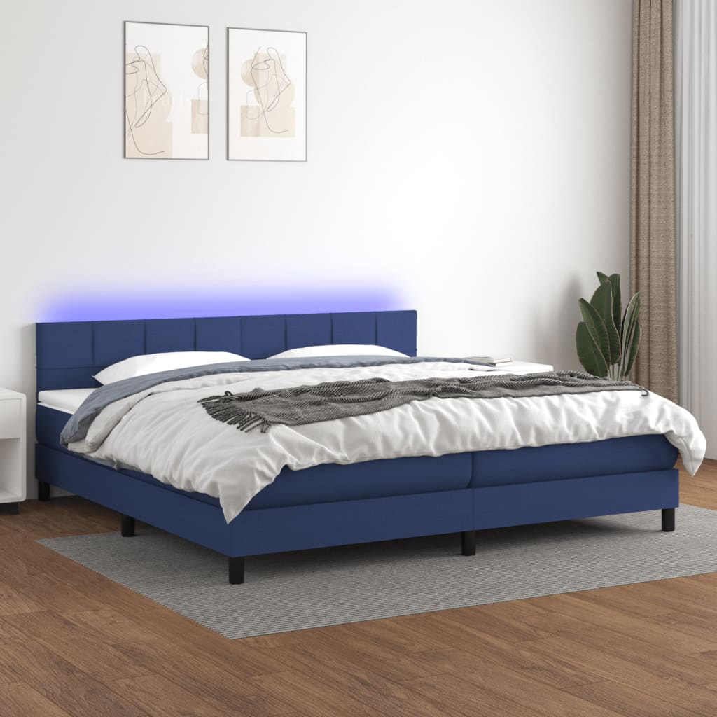 Krevet box spring s madracem LED plavi 200x200 cm od tkanine