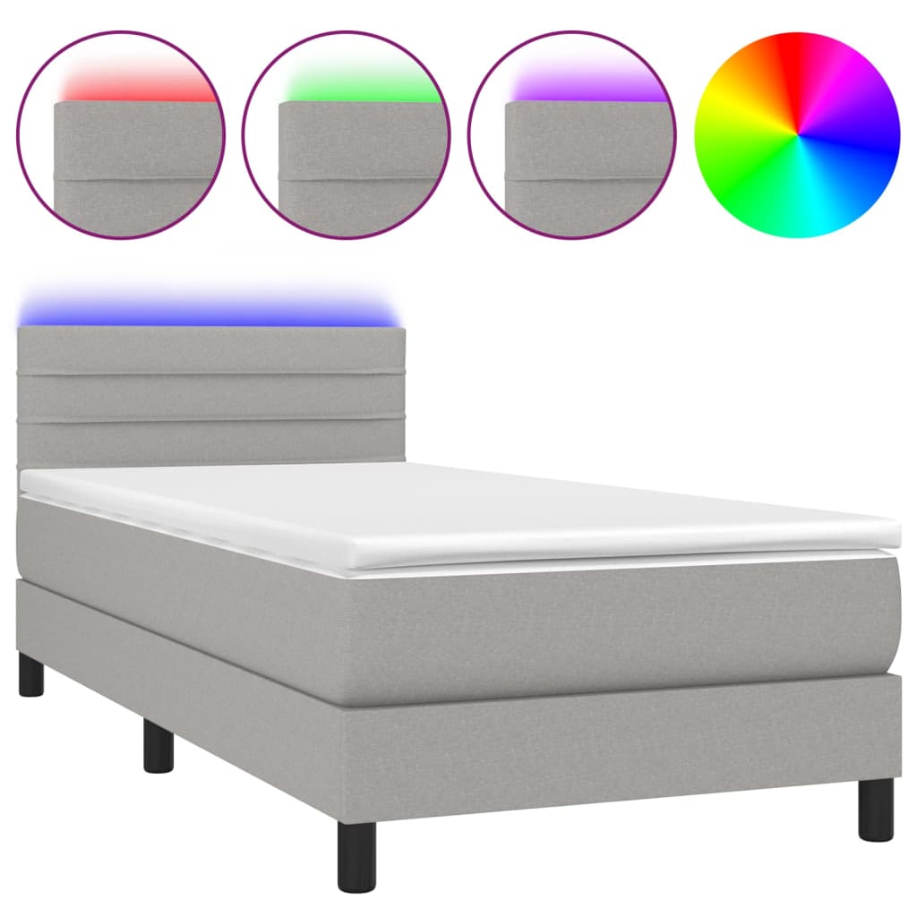 Krevet box spring s madracem LED svjetlosivi 90x190 cm tkanina