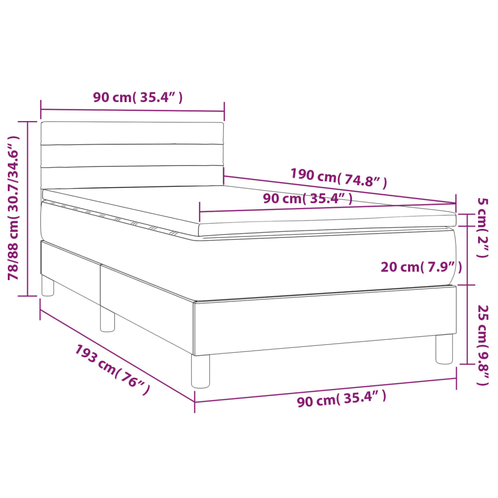Krevet box spring s madracem LED plavi 90x190 cm od tkanine