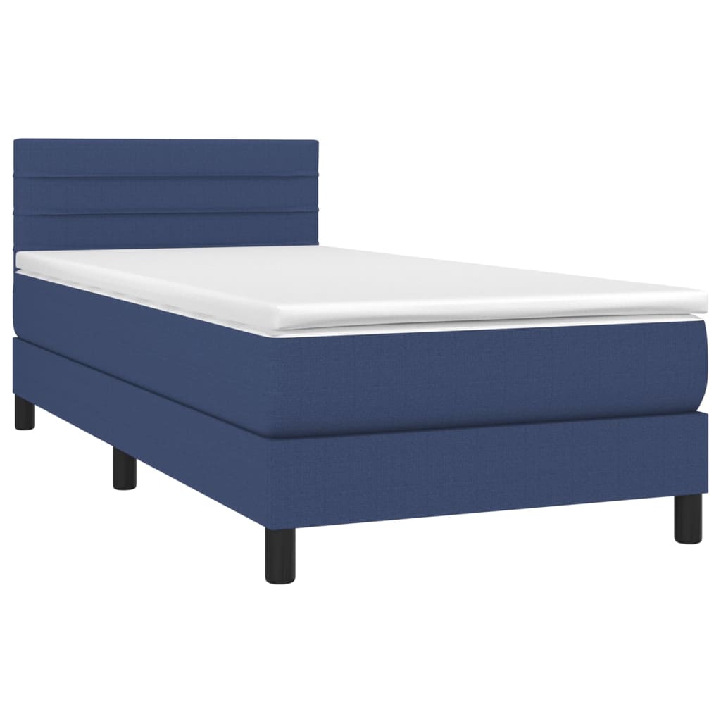 Krevet box spring s madracem LED plavi 90x200 cm od tkanine