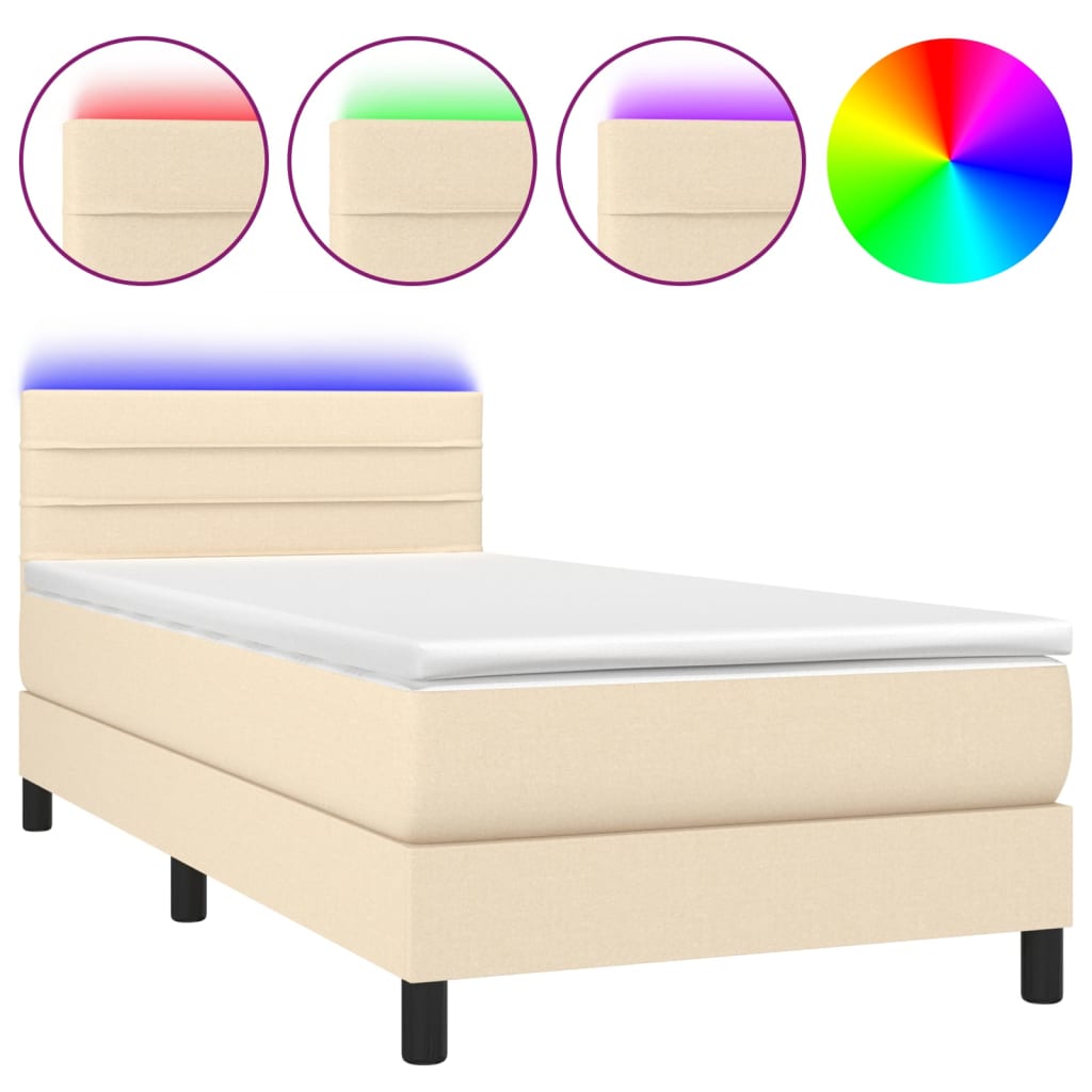 Krevet box spring s madracem LED krem 100x200 cm od tkanine