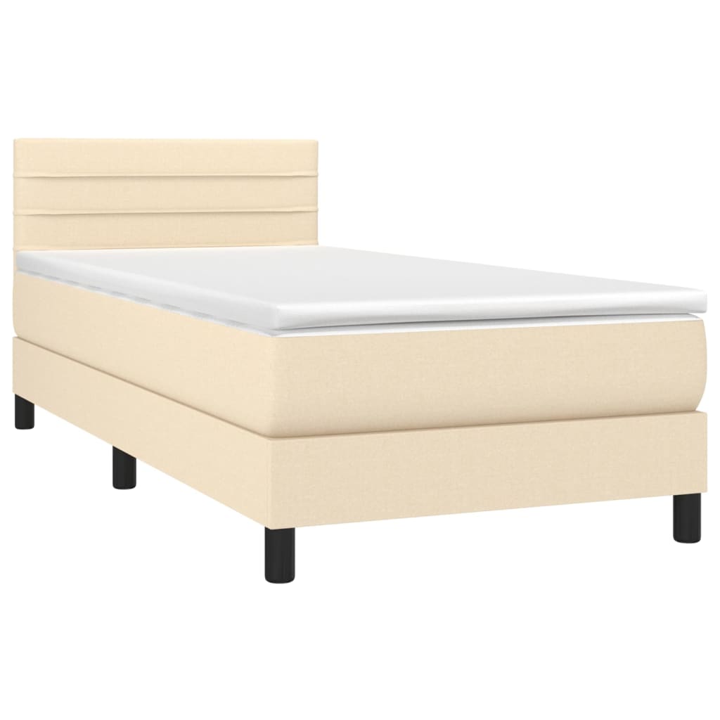 Krevet box spring s madracem LED krem 100x200 cm od tkanine