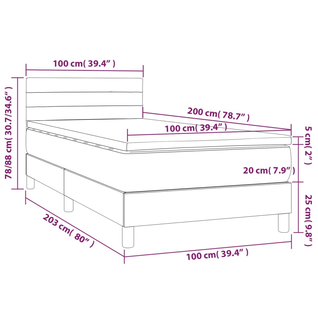 Krevet box spring s madracem LED krem 100x200 cm od tkanine
