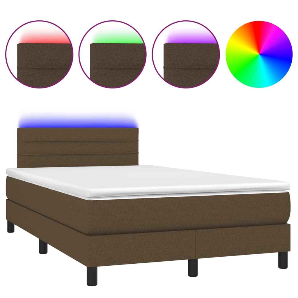 Krevet box spring s madracem LED tamnosmeđi 120x200 cm tkanina