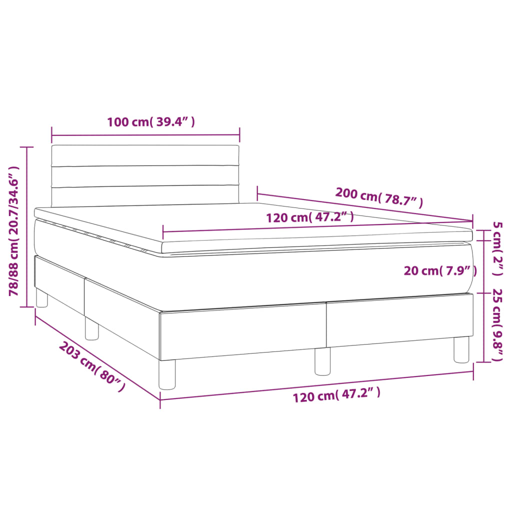 Krevet box spring s madracem LED tamnosmeđi 120x200 cm tkanina