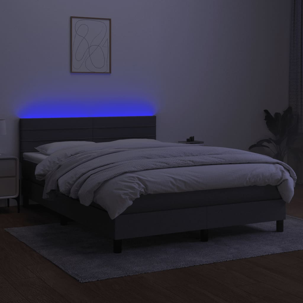 Krevet box spring s madracem LED tamnosivi 140x190 cm tkanina