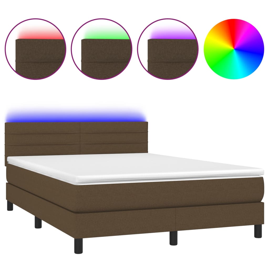 Krevet box spring s madracem LED tamnosmeđi 140x190 cm tkanina