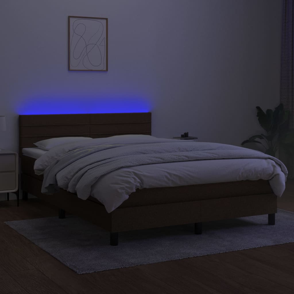 Krevet box spring s madracem LED tamnosmeđi 140x190 cm tkanina