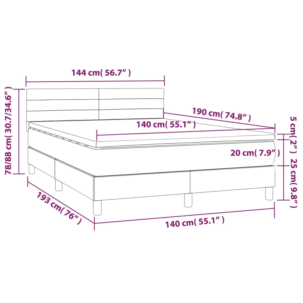 Krevet box spring s madracem LED tamnosmeđi 140x190 cm tkanina