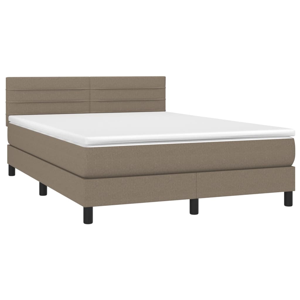 Krevet box spring s madracem LED smeđesivi 140x190 cm tkanina
