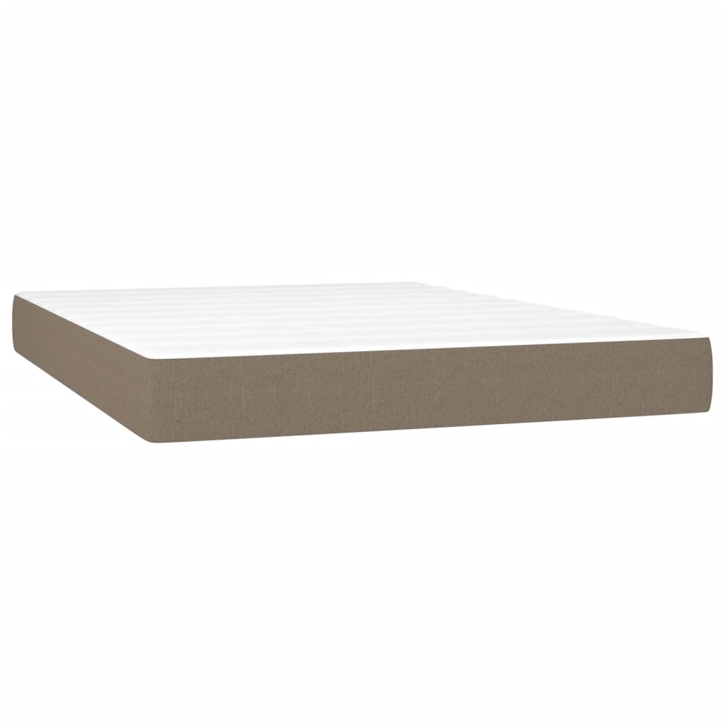 Krevet box spring s madracem LED smeđesivi 140x190 cm tkanina