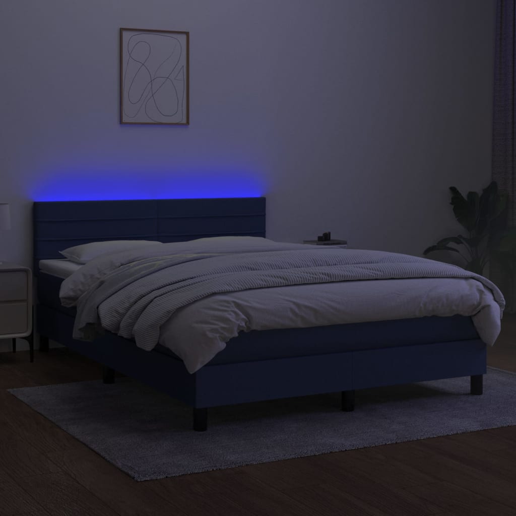 Krevet box spring s madracem LED plavi 140x190 cm od tkanine