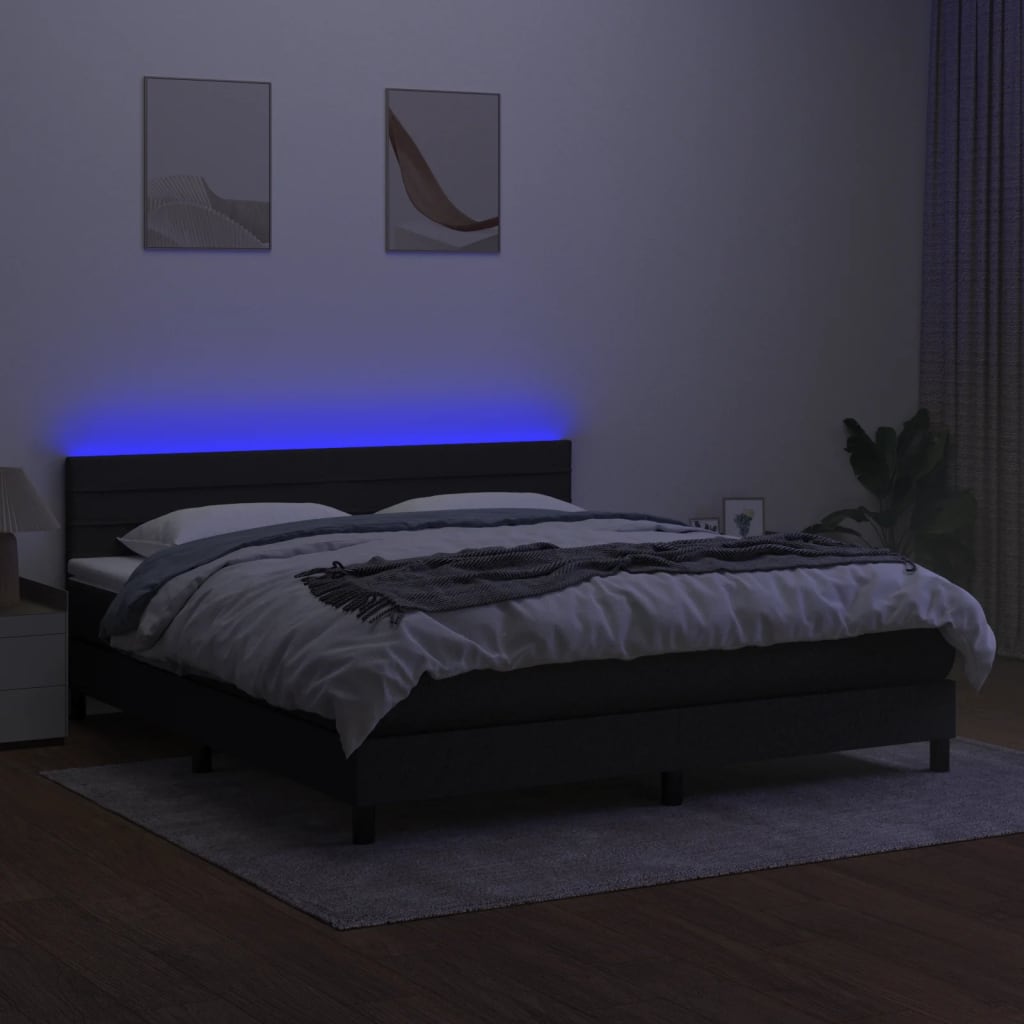 Krevet box spring s madracem LED crni 160x200 cm od tkanine