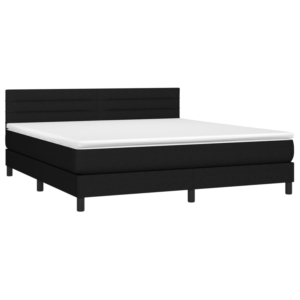 Krevet box spring s madracem LED crni 180x200 cm od tkanine