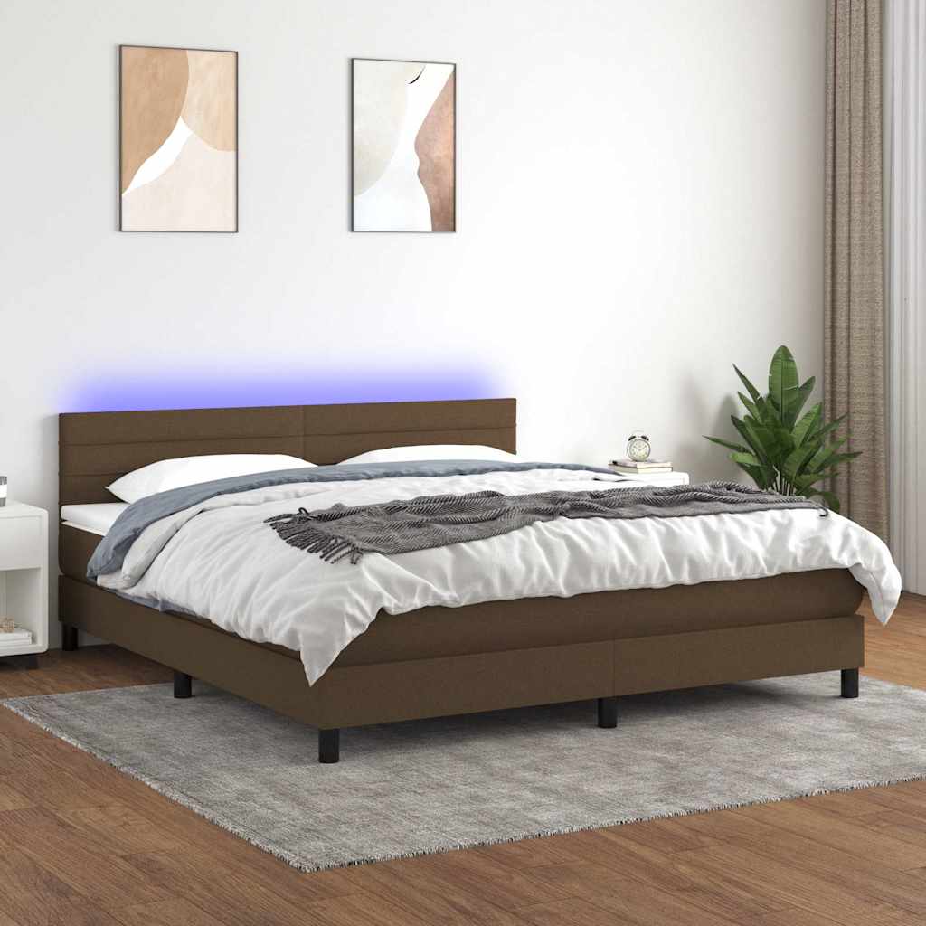 Krevet box spring s madracem LED tamnosmeđi 180x200 cm tkanina