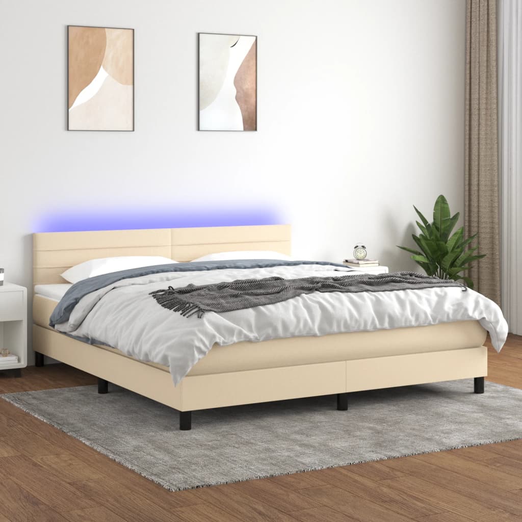 Krevet box spring s madracem LED krem 180x200 cm od tkanine