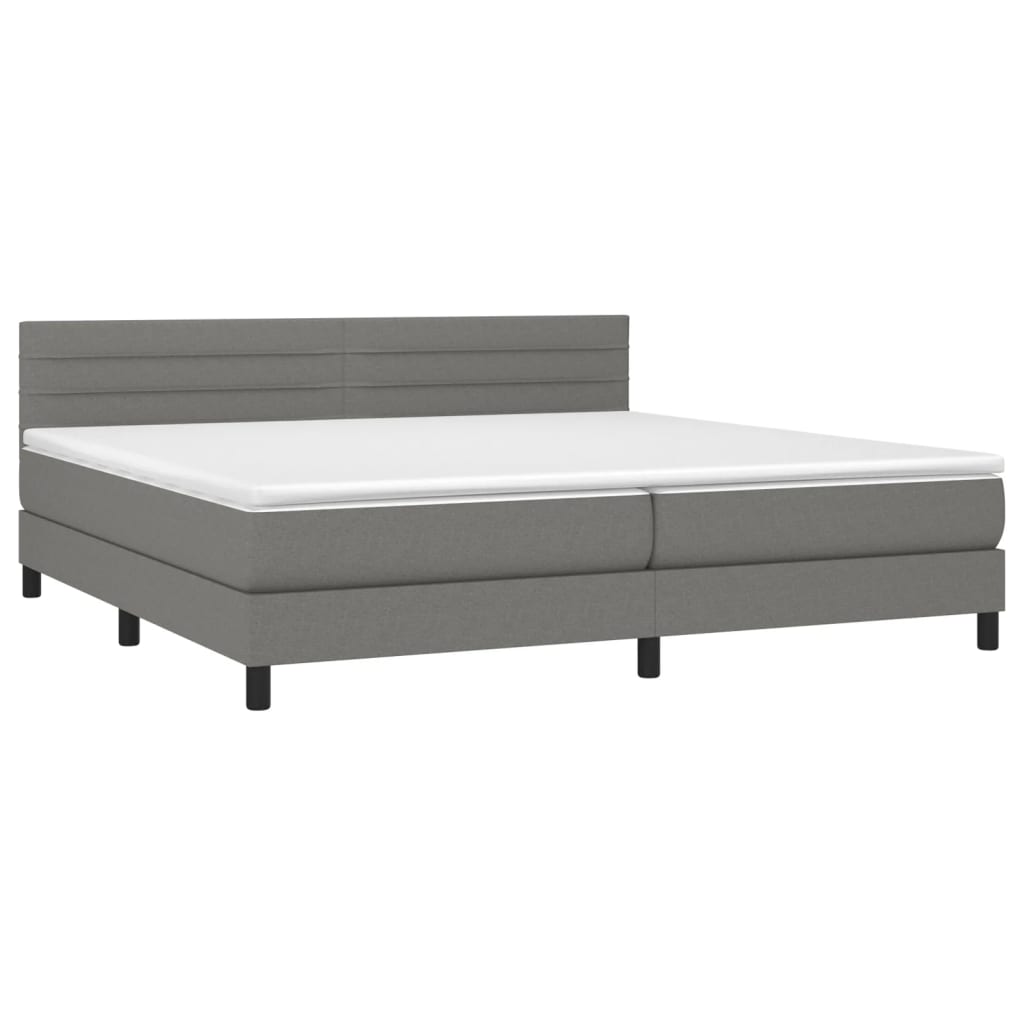 Krevet box spring s madracem LED tamnosivi 200x200 cm tkanina