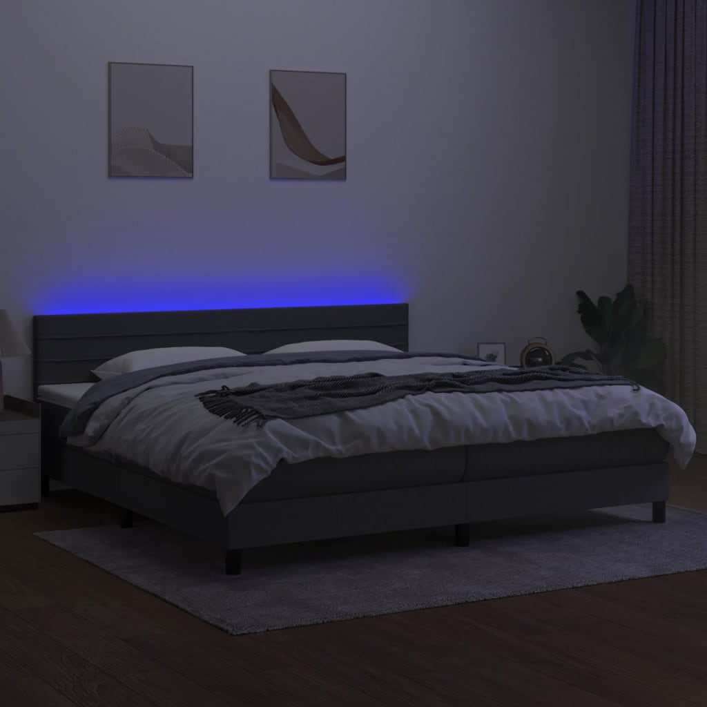 Krevet box spring s madracem LED tamnosivi 200x200 cm tkanina