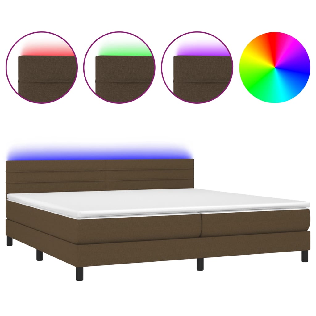 Krevet box spring s madracem LED tamnosmeđi 200x200 cm tkanina