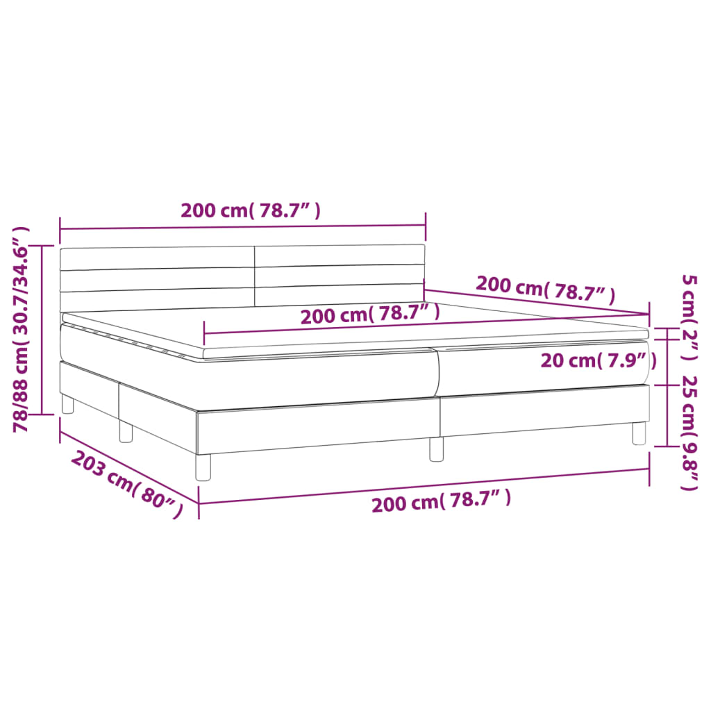 Krevet box spring s madracem LED tamnosmeđi 200x200 cm tkanina