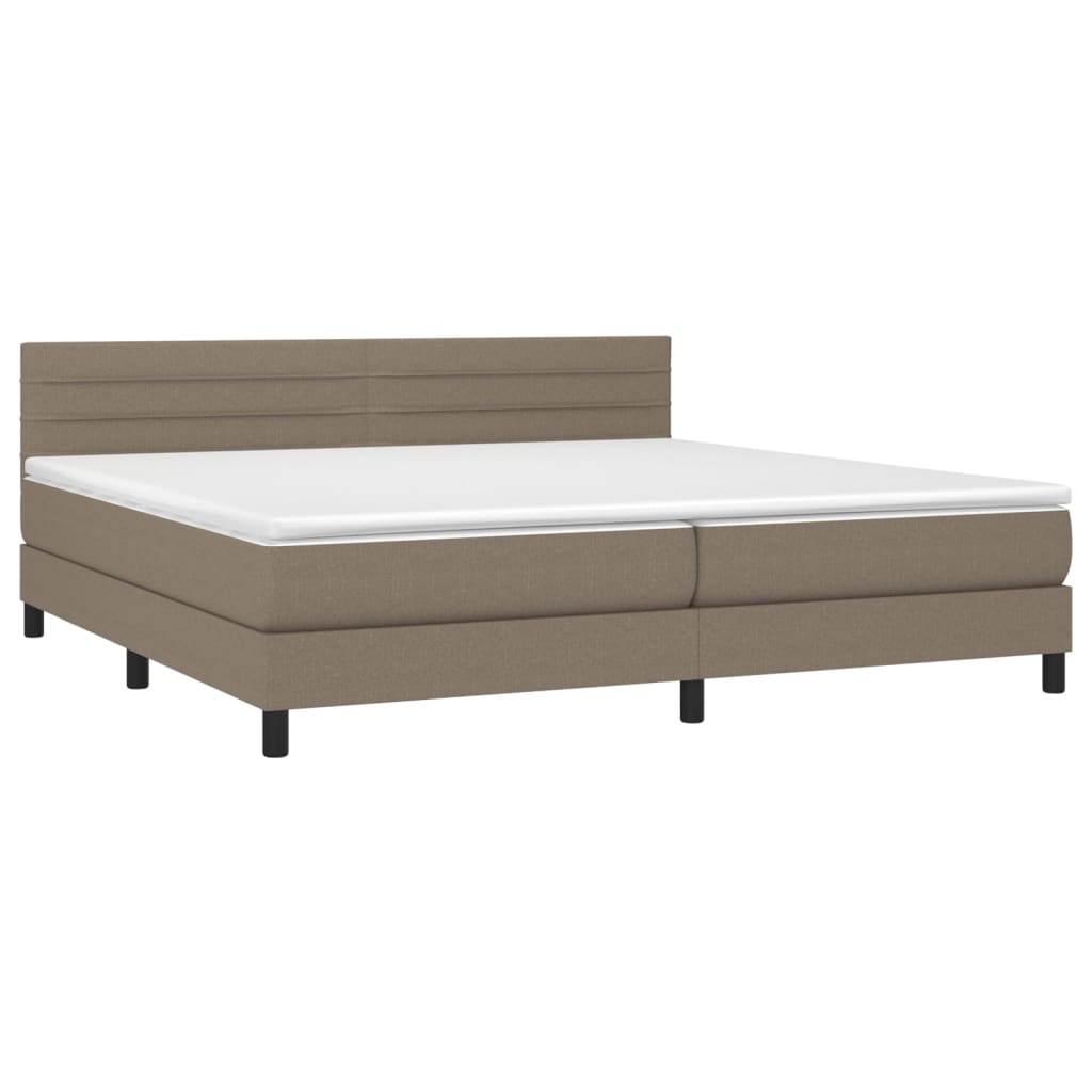 Krevet box spring s madracem LED smeđesivi 200x200 cm tkanina