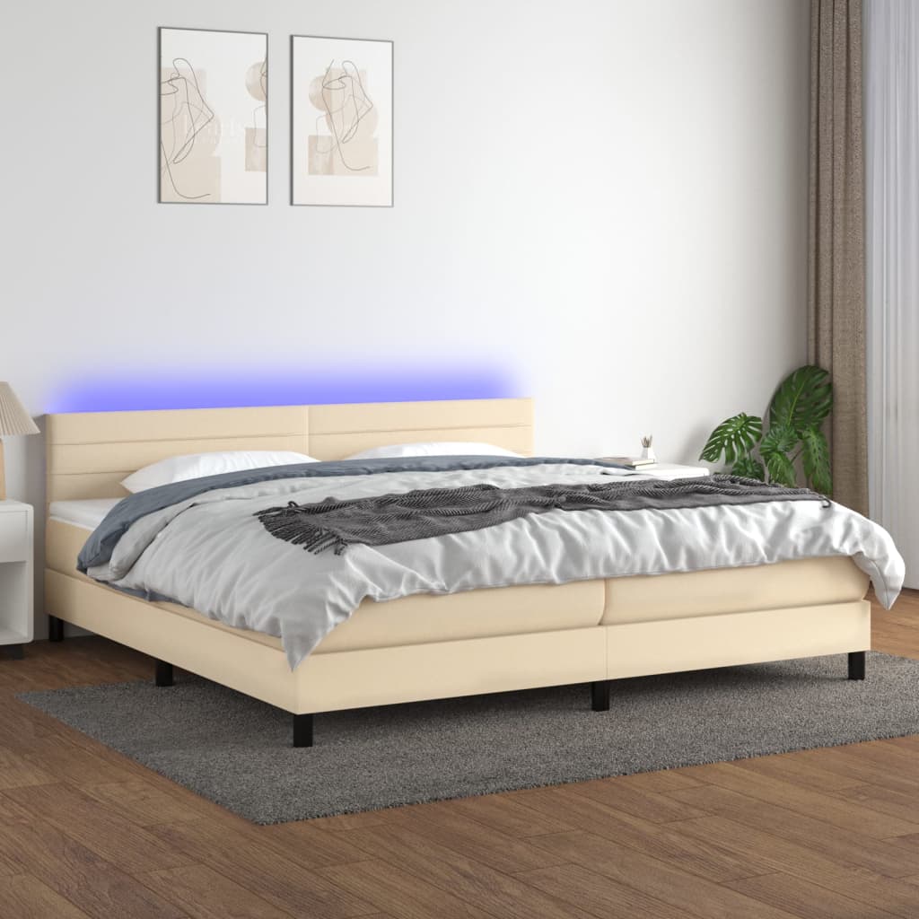 Krevet box spring s madracem LED krem 200x200 cm od tkanine