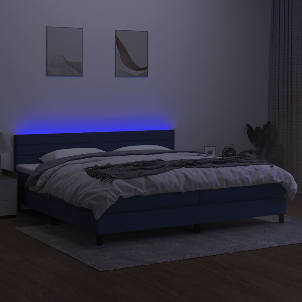 Krevet box spring s madracem LED plavi 200x200 cm od tkanine