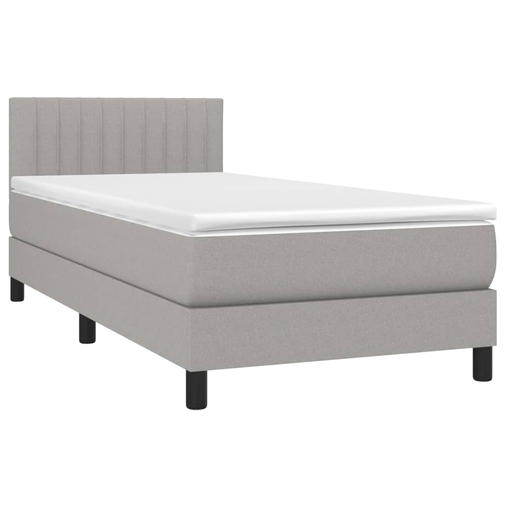 Krevet box spring s madracem LED svjetlosivi 90x200 cm tkanina