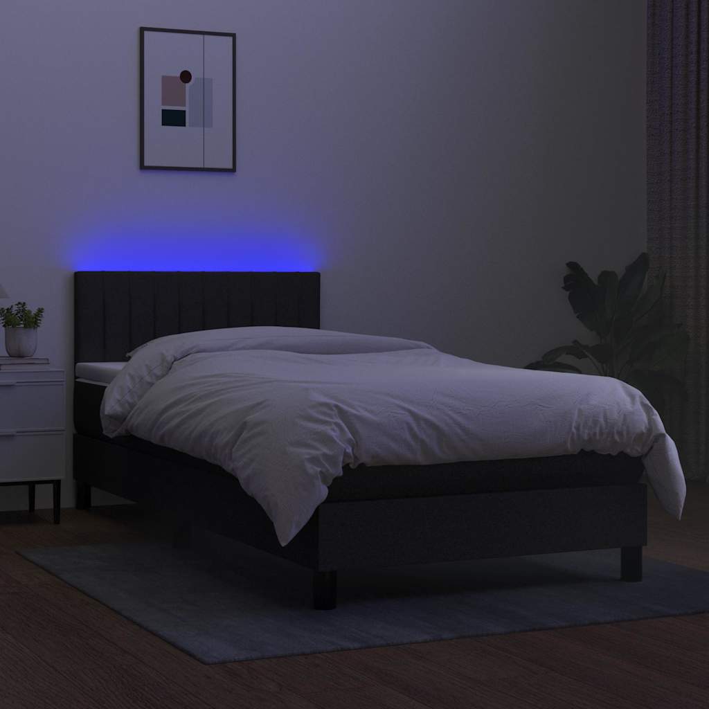 Krevet box spring s madracem LED crni 90x200 cm od tkanine