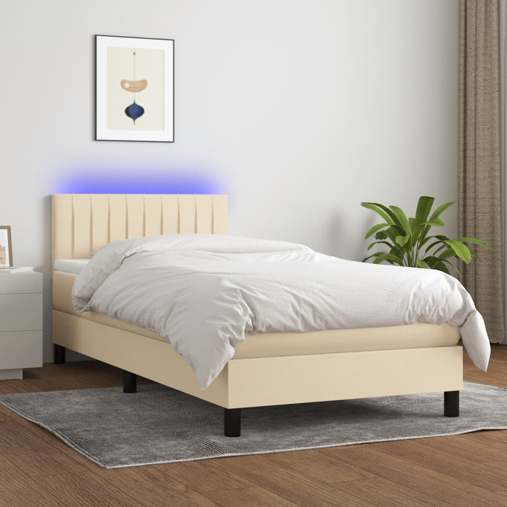 Krevet box spring s madracem LED krem 90x200 cm od tkanine