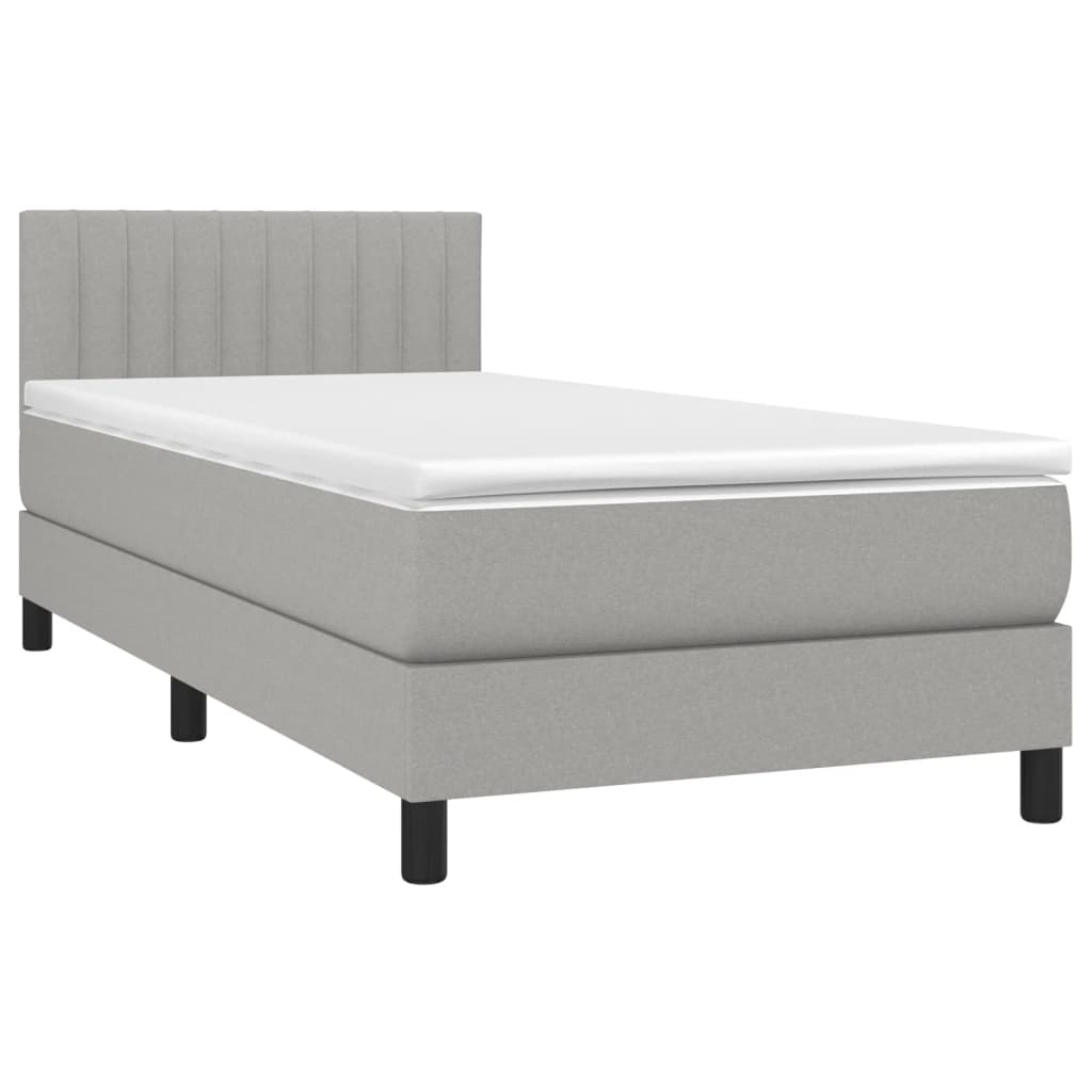 Krevet box spring s madracem LED svjetlosivi 100x200 cm tkanina