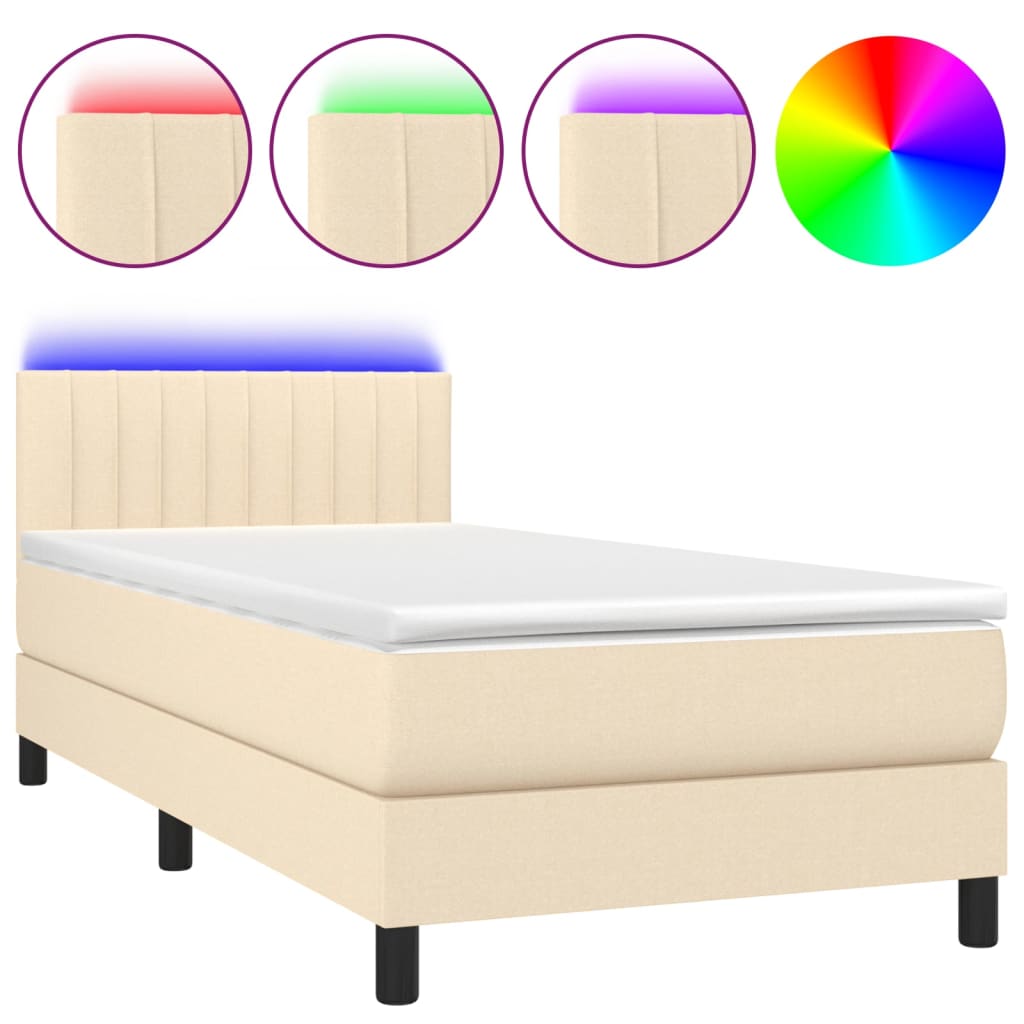 Krevet box spring s madracem LED krem 100x200 cm od tkanine