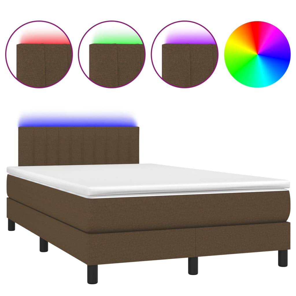 Krevet box spring s madracem LED tamnosmeđi 120x200 cm tkanina