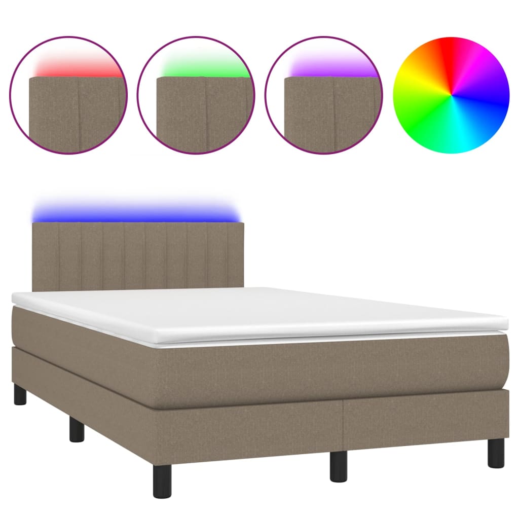 Krevet box spring s madracem LED smeđesivi 120 x 200 cm tkanina