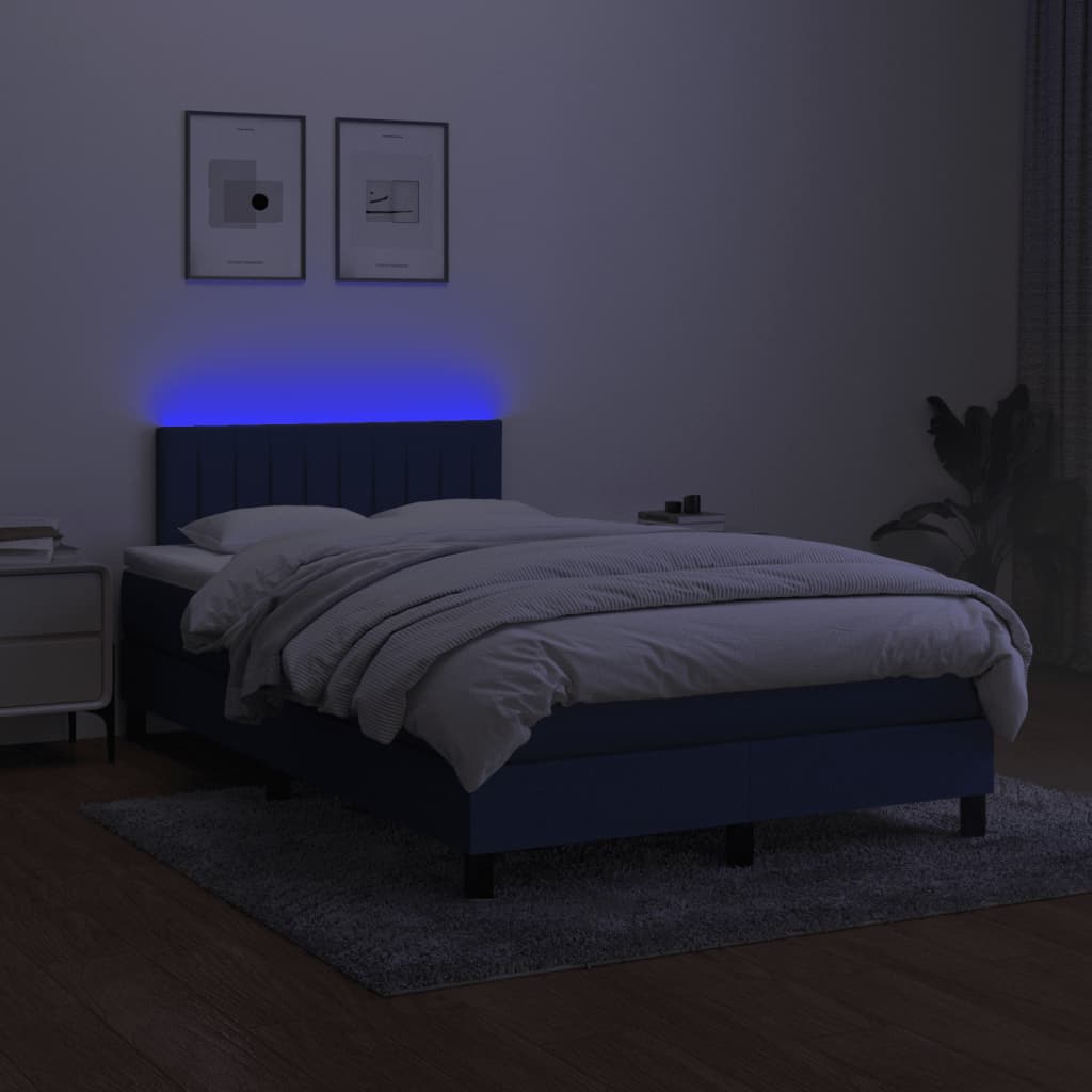 Krevet box spring s madracem LED plavi 120 x 200 cm od tkanine