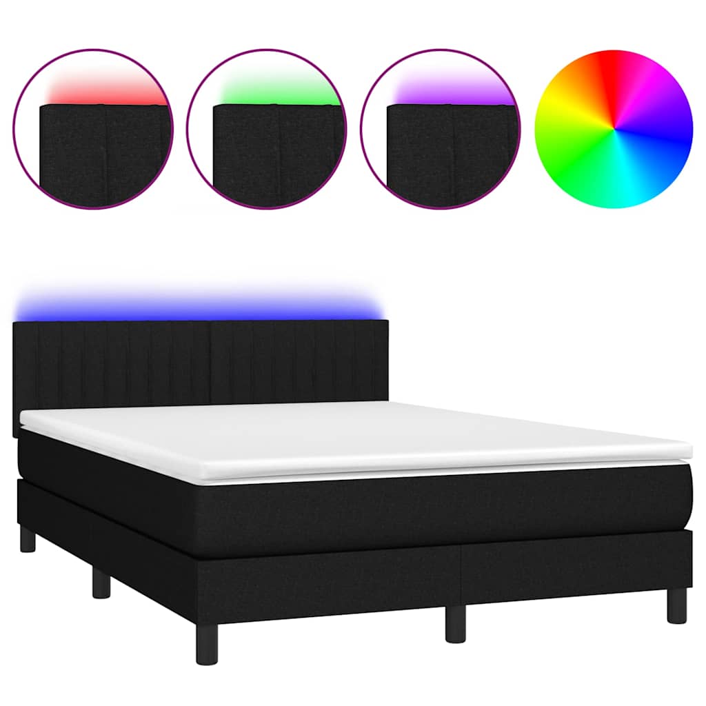Krevet box spring s madracem LED crni 140x190 cm od tkanine
