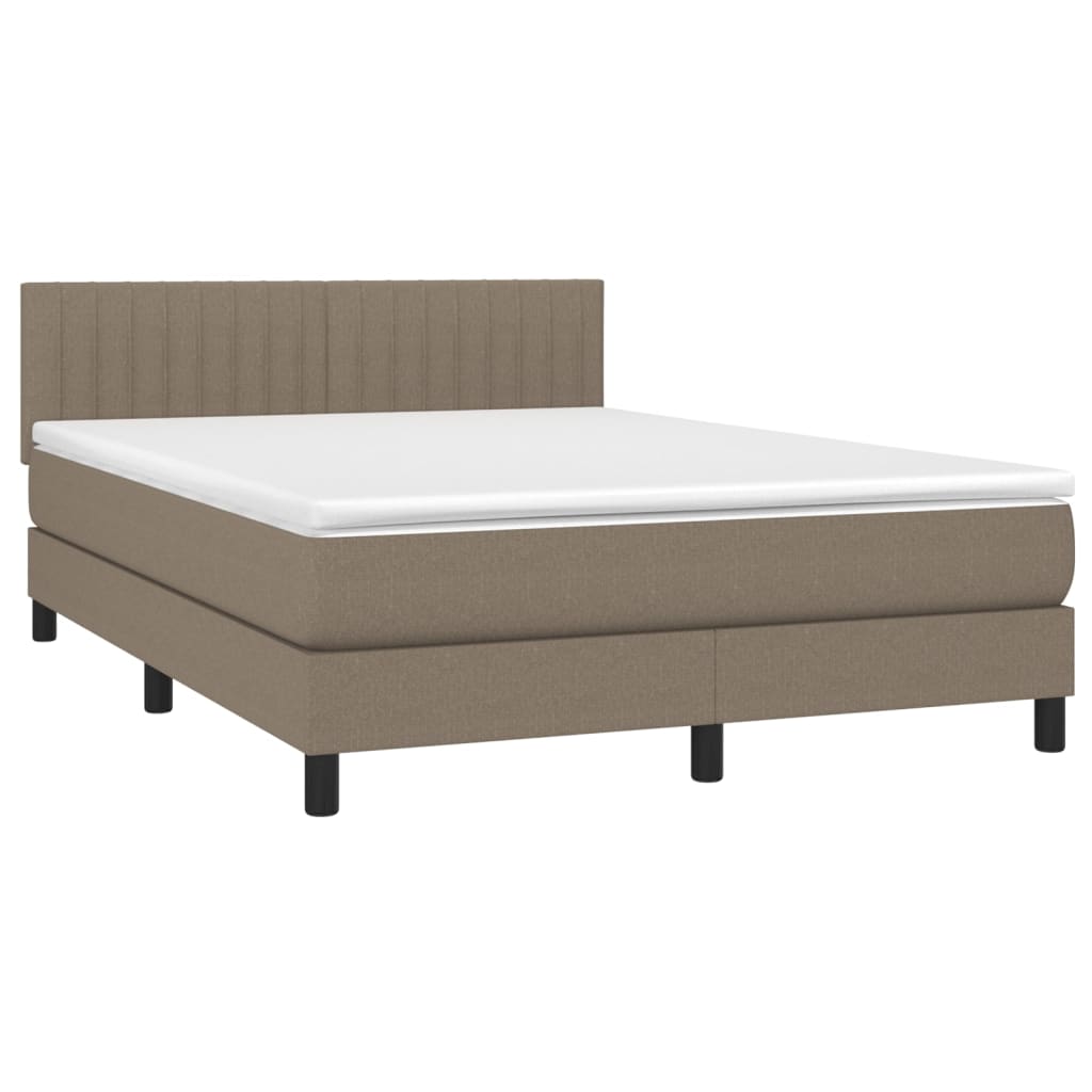Krevet box spring s madracem LED smeđesivi 140x190 cm tkanina