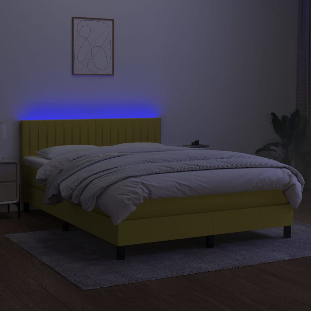 Krevet box spring s madracem LED plavi 140x190 cm od tkanine