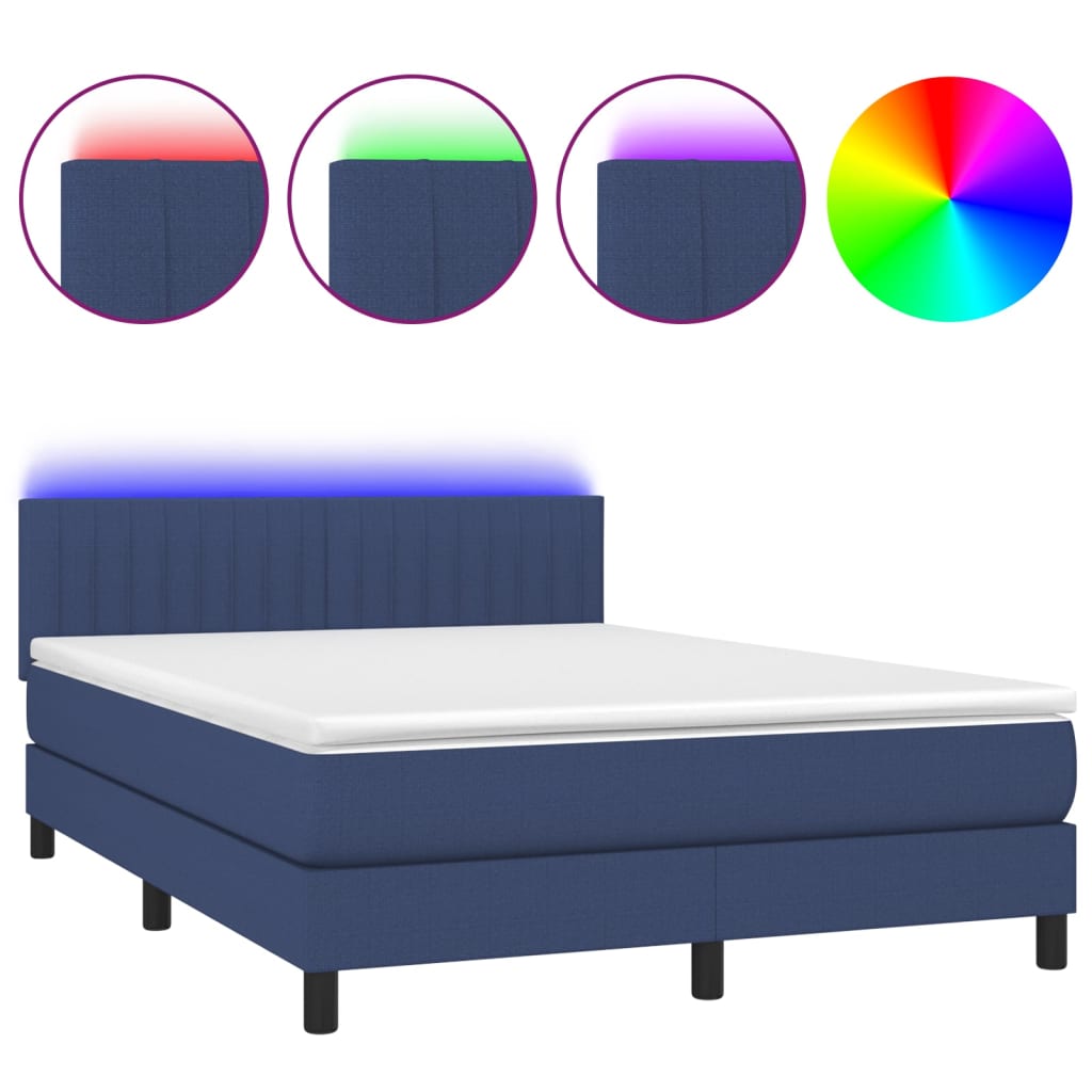 Krevet box spring s madracem LED plavi 140x200 cm od tkanine