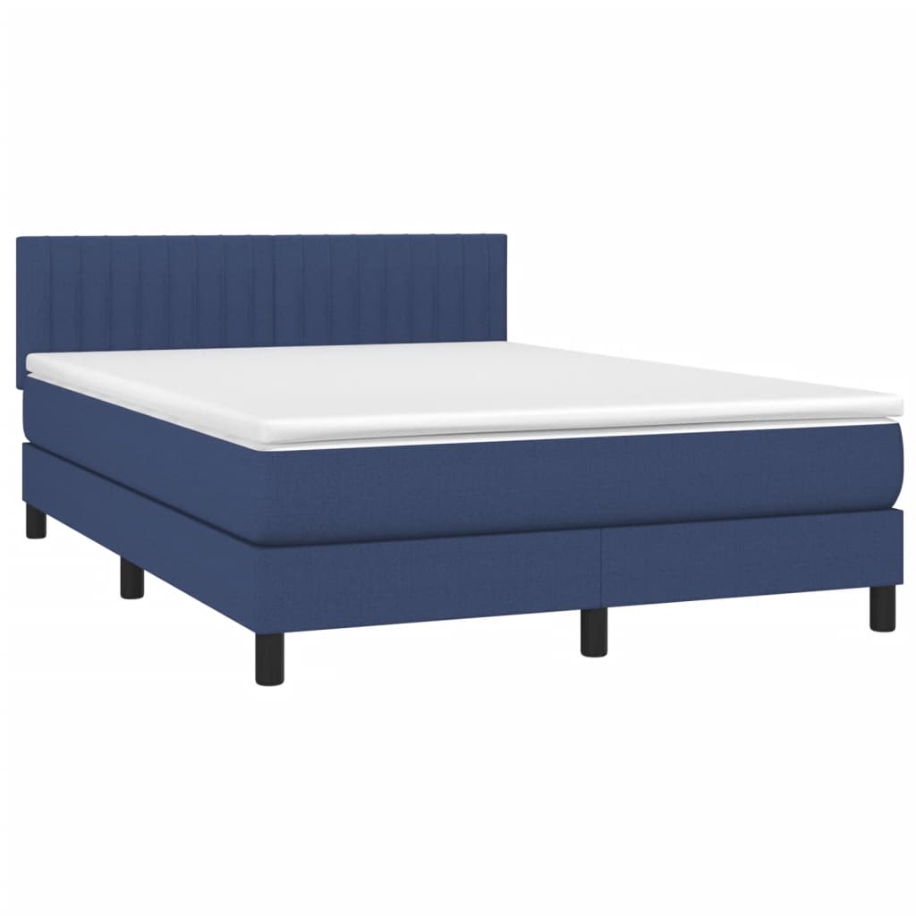 Krevet box spring s madracem LED plavi 140x200 cm od tkanine